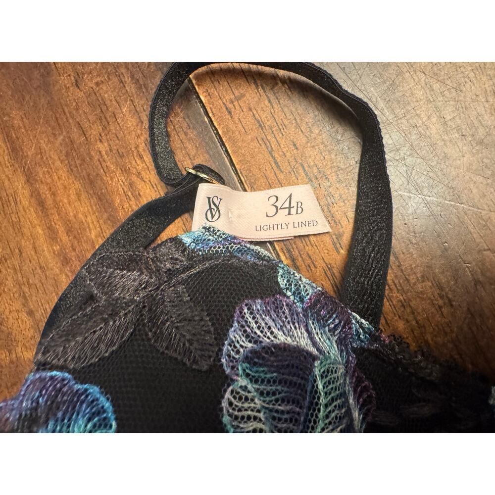 Victoria's secret very sexy electric orchid embroidery bra black blue 34B NWT - Picture 2 of 5